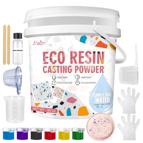 Eco Resin Casting Powder - 1400g Ceramic Resin Powders Kit with 6pcs Pigments, Fast Curing, Easy to Demold, Water Mixed Activated - Toxic-Free, Odorless - Plaster Casting Kit for DIY Home Art Crafts - color: White,50oz