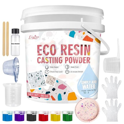 Eco Resin Casting Powder - 1400g Ceramic Resin Powders Kit with 6pcs Pigments, Fast Curing, Easy to Demold, Water Mixed Activated - Toxic-Free, Odorless - Plaster Casting Kit for DIY Home Art Crafts - color: White,50oz