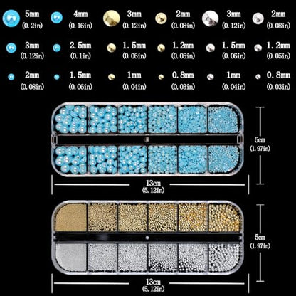 Nail Art Pearls with Rhinestones Glue Gel Flatback Pearls Nail Charms Luxurious Nails Supplies Accessories Gold Silver Gems Jewelry Pearl for Women Nails Design(Blue) - color: Colorful-17