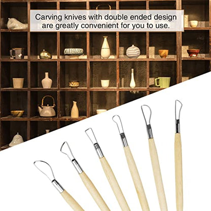Clay Sculpting Tool Set 6 Pcs Double Ended Ribbon Tools Wooden Handle for Carving Pottery Trimming Ceramics Art Sculpture (6 Pcs)