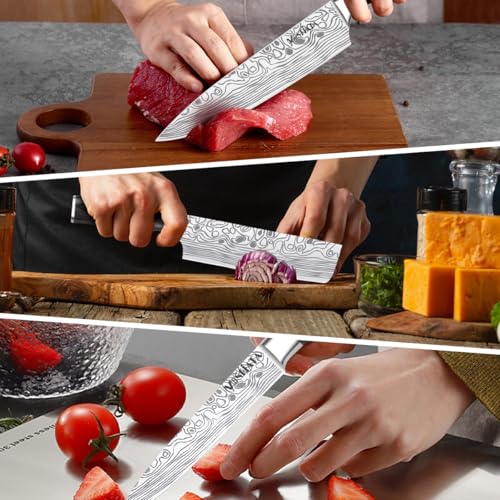 MOSFiATA 5 PCS Chef Knife Set, Kitchen Knife Set with Sharpener Rod | German High Carbon Stainless Steel ， 5PCS Blade Guard，Gift Box - style: 5pcs knife set
