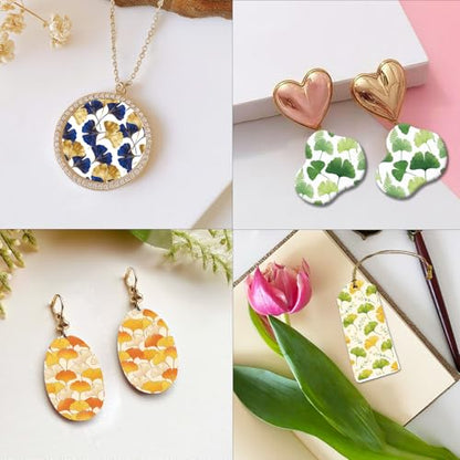 OLYCRAFT 24Pcs Ginkgo Leaves Clay Transfer Paper 4 Design Golden Leaf Clay Transfers Paper for Polymer Clays Earring Autumn Fall Transfer Sheets Small Ceramic Decal for Earring Jewelry Making - color: Ginkgo Leaves