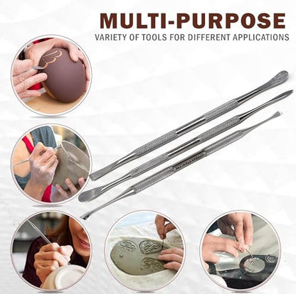 A2ZScilab - Stainless Steel Spatula Wax & Clay Sculpting Tool Carver Set, Carving Pottery Tools - Sculpture Shaper Polymer Modeling Tools for Clay, Pottery, Ceramics Artwork & Holiday Crafts (3PK) - style: 3PK