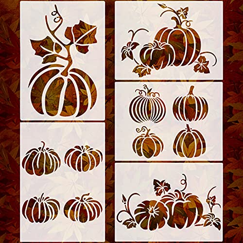 Clabby 5 Sheets Fall Thanksgiving Stencils for Painting on Wood Large Pumpkin Reusable Stencils Fall Art Painting Template for Windows Wall DIY Crafts Decorations(7.9 x 5.5 Inch) - size: 7.9 x 5.5 Inch