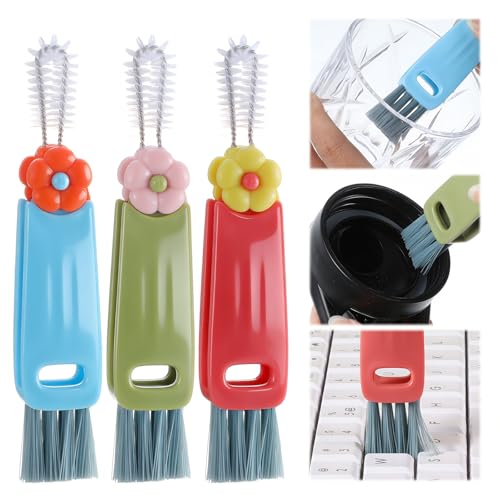 Hecila 3 in 1 Cup Lid Cleaning Brush Cup Lid Cleaning Brush 6PCS Multifunctional Bottle Cleaner Brushes 180° Rotatable Hangable Cups Crevice Cleaner Portable 3 Colors Home Kitchen Crevice Brushes