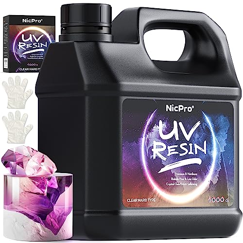 Nicpro UV Resin 1000g, Upgrade Crystal Clear Ultraviolet Epoxy Resin Glue Kit, Low Odor & Quick Curing Sunlight Cure Hard UV Resin for Jewelry Making, Handmade DIY Craft, Coating and Casting - size: 1000 g