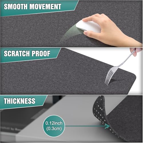 K KNODEL Felt Desk Mat, Large Desk Pad Protector, Office Computer Desk Mat for Keyboard, Non-Slip Mouse Pad (Dark Gray, 35.4"x15.7") - size: 35.4" x 15.7"