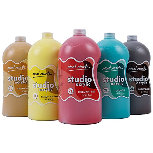 Mont Marte Discovery School Acrylic, Burnt Umber, 1/2 Gallon (2 Liter). Ideal for Students and Artists. Excellent Coverage and Fast Drying. Pump Lid Included. - color: Burnt Umber