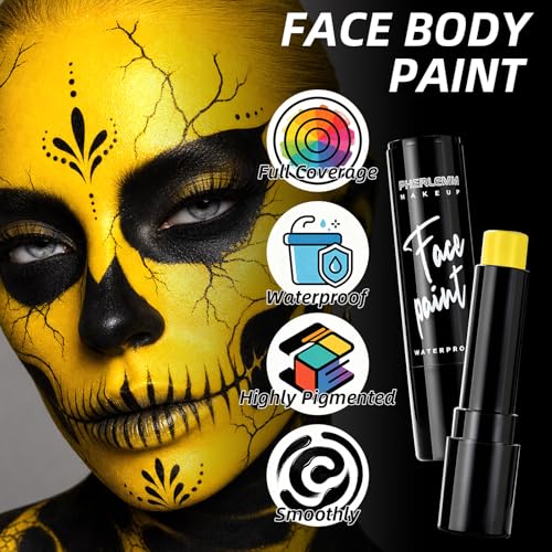 Yellow Face Paint Stick Waterproof Eye Black Smooth SmudgeProof Body Paint High Pigment for Sports Events Halloween SFX Makeup Sun Creature Cartoon Hero and Bright Character Looks - color: Yellow