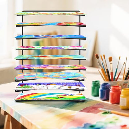 Vowcarol 2 Pack Art Drying Rack for Classroom, 9 Shelves Paint Drying Racks Wall Mount and Desktop Stand