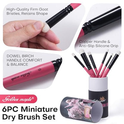 Golden Maple Dry Brush Miniature Painting Drybrush Set - 6PC Professional Modellers Miniature Paint Brushes for Miniatures, Model, Enamel & Fantasy Figurines Painting, Red - color: Red