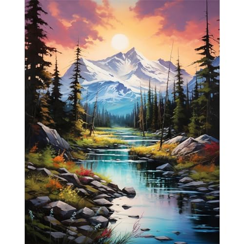 xackcme Mountain Paint by Numbers for Adults - Scenery Paint by Number on Canvas Without Frame, DIY Oil Painting for Gift Home Wall Decor (16x20 inch) - color: MT12060