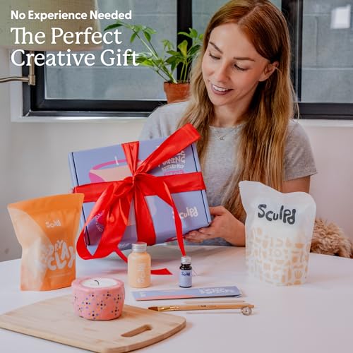Sculpd Candle Making Pottery Kit for Adults with Air Dry Clay and Acrylic Paint Set, Non-Toxic Eco Soy Wax, Scented Fragrance Oil, Candle Glaze, Tools & Guide, 1 Candle, Peony Rose - color: Peony Rose, size: 1 Candle