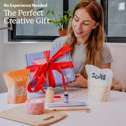 Sculpd Candle Making Pottery Kit for Adults with Air Dry Clay and Acrylic Paint Set, Non-Toxic Eco Soy Wax, Scented Fragrance Oil, Candle Glaze, Tools & Guide, 1 Candle, Peony Rose - color: Peony Rose, size: 1 Candle