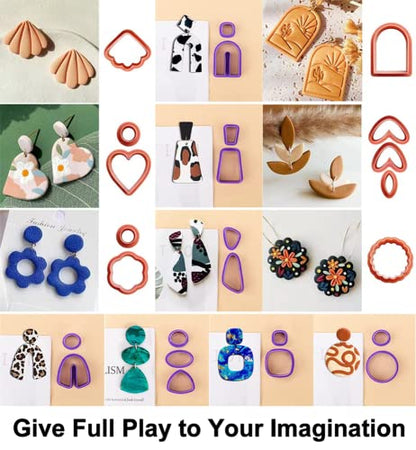PTFJZ Polymer Clay Cutters for Earring Making - 160pcs Clay Tools Set with Earrings Accessories, 42+8pcs Different Shape Plastic Clay Cutters (Style B-Blue) - color: Style B-Blue