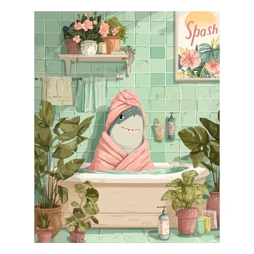 Reivworl Shark Paint by Numbers Kit for Adults Beginner, Shark Paint by Number for Adult, Painting by Number Kits for Gifts and Wall Decor 16x20Inch - color: 09-Shark, size: Without Frame