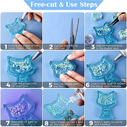iSuperb 50 Sheets Thin Plastic Stickers Rectangular Sealing Protective Film PET Transparent Free Cutting for Silicone Resin Shaker Molds Quicksand DIY Pendant Jewelry Crafts - color: 50pcs