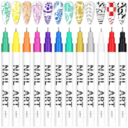 12 Color 3D Nail Art Pens Set, Kalolary 0.5MM Nail Pens Nail Point Graffiti Dotting Pen Drawing Painting Liner Brush for DIY Nail Art Beauty Adorn Manicure Tools - color: F