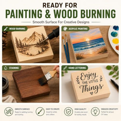 4 Pcs Solid Wood Blocks 4x4x1 Inch Unfinished Whittling Blocks for Crafts, Wooden Art Block for Crafts DIY Projects Classes Photo Blocks Painting Wall Decorations - size: 4x4x1 Inch