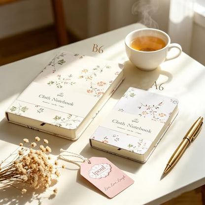 Pocket Journal, Floral Linen Notebook, Similar Embroidered, A6 Notebook, 4x6 Journal, Lay Flat, Hardcover, Lined & Unlined Sketchbook, White - color: A6-Floral White
