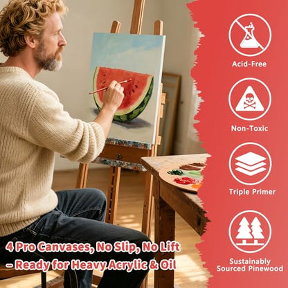 Stretched Canvas Cotton Linen for Oil & Heavy Acrylics 4-Pack 12x16 | 400gsm cotton linen, triple gesso, gallery wrap deep frame, Warp-Resistant, professional quality