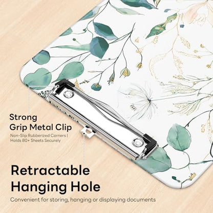 Plastic Cute Clipboard Low-Profile Metal Clip, A4 Letter Size 9 x 12.5 in, 8.5 x 11 Paper Clip Board for Teachers, Nurses, Classroom,Fresh Greenery - color: Fresh Greenery