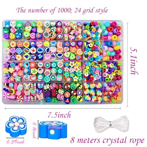 Bracelet Making kit, 1000pcs Polymer Clay Beads Bracelet Making kit, 24 Styles Fruit, Flower, Cake, Butterfly, Necklace, Earrings, DIY Bracelet Making kit Accessories for Women - color: A+Style