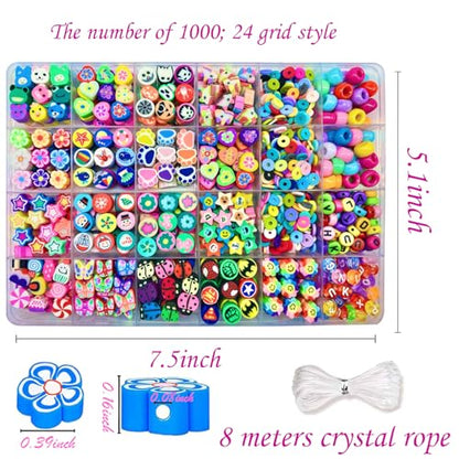 Bracelet Making kit, 1000pcs Polymer Clay Beads Bracelet Making kit, 24 Styles Fruit, Flower, Cake, Butterfly, Necklace, Earrings, DIY Bracelet Making kit Accessories for Women - color: A+Style