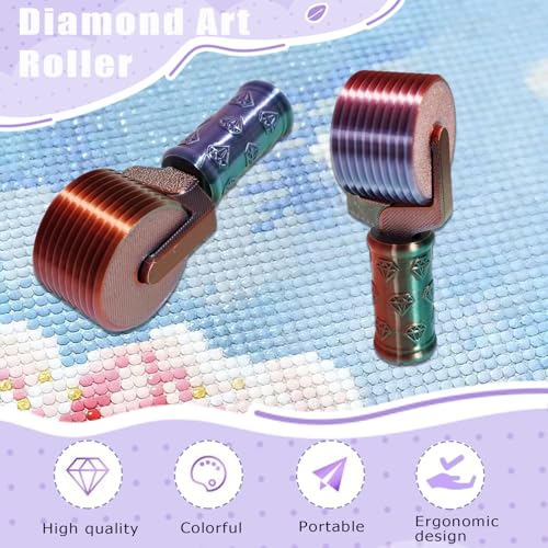 Jzzuau Diamond Art Roller, Easy-Grip Hand Roller & Press Tool for Diamond Art, Rhinestone Bead Straightening and Smooth Pressing for Craft Projects - color: Copper Purple Green