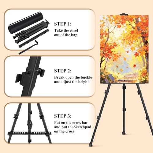 Art Painting Tripod Easel Stands - Portable Adjustable Display Artist Metal Easel with 1 Bag for Tabletop/Floor Painting, Height from 17 to 66 inches, Sturdy for Drawing, Displaying - Black 2 Pack - style: Black-2pack