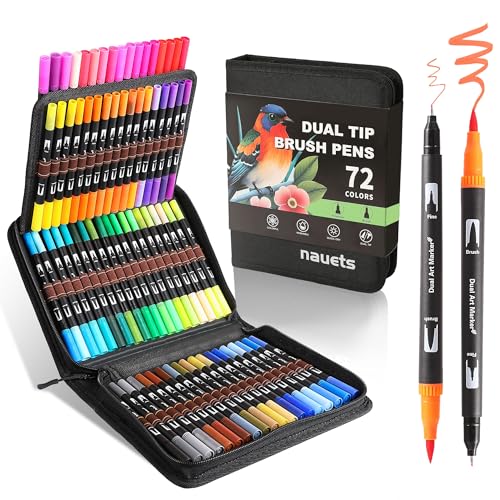 nauets 72 Colors Brush & Fine Dual Tip Watercolor Markers Set for Adult Professional Coloring Paint Pens For Drawing Note taking Planner Calligraphy Journaling Card Making Art Supplies - style: 72 Color Markers