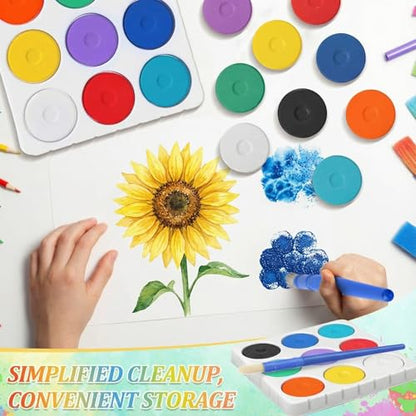 Nuanchu 36 Pcs Tempera Paint Cakes with Tray 9 Colors 2.24 x 0.71 Inch Giant Tempera Paint Set Painting Cakes Tray Palette with Paintbrush Paints Blocks Adults Art Supplies Crafts Drawing Artists
