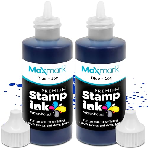 MaxMark Premium Refill Ink for self Inking Stamps and Stamp Pads, Blue Color - 1 oz. - Pack of 2 - color: Blue, size: Pack of 2 - 1 fl oz