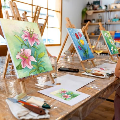 4 Pack Sip and Paint Kit, Pre Drawn Canvas for Painting for Adults Pre Printed Canvas to Paint Party Supplies Girls Night Games Date Night Art Set Flower Theme 12x16 in - size: 12x16, style: style 9