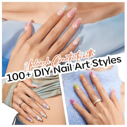 Modelones 150pcs Nail Sponges for Ombre, Nail Art Sponge with Grabbing Pen Reusable Soft Sponges for Gradient Ombre Blush Chrome Design Effects Professional Nail Stuff Supplies DIY - color: White