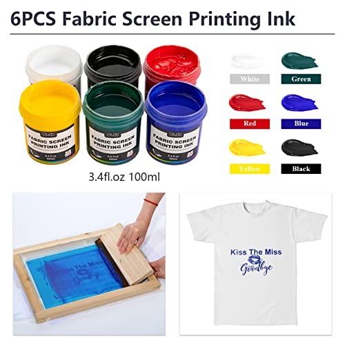 Caydo 54 Pieces Screen Printing Kit with 50W LED UV Exposure Screen Printing Light, 6 Color Screen Printing Ink, Screen Printing Photo Emulsion, Emulsion Scoop Coater, Instructions