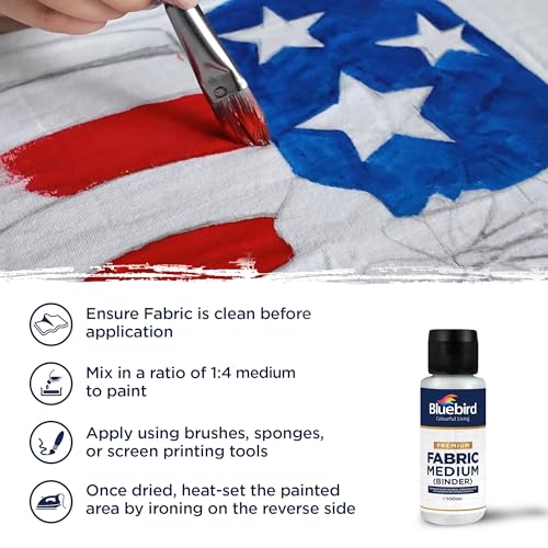 BLUEBIRD Fabric Medium - Textile Medium for Fabric Painting, Prevents Flaking, Ideal for Clothes, Accessories, and More (3.4 Fl Oz / 100 ML) - size: 3.4 Fl Oz (Pack of 1)