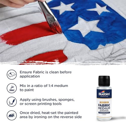 BLUEBIRD Fabric Medium - Textile Medium for Fabric Painting, Prevents Flaking, Ideal for Clothes, Accessories, and More (3.4 Fl Oz / 100 ML) - size: 3.4 Fl Oz (Pack of 1)