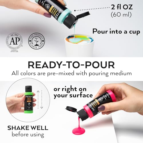 ARTEZA Acrylic Pouring Paint - 2oz (60 ml) Neon Purple, High Flow, No Mixing Needed, For Canvas, Glass, Paper, Wood, Tile, Stones - color: Neon Purple, size: 2 Fl Oz (Pack of 1)