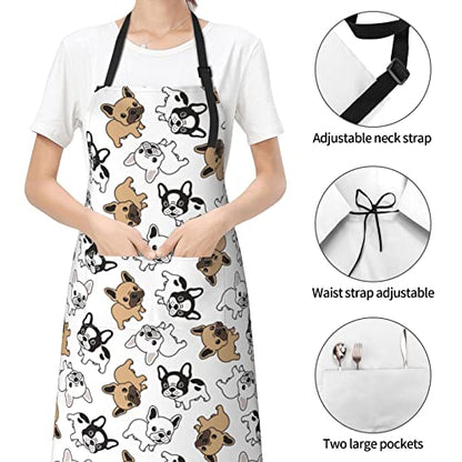 Puppy Dogs Waterproof Adjustable Bib Apron with 2 Pockets, Cooking Gardening Grilling Kitchen Chef Apron for Women - color: French Bulldog