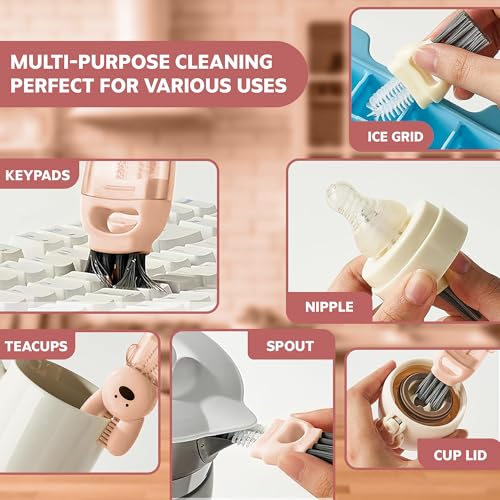 Cup Lid Cleaning Brush, 3 in 1 Lid Cleaner for Tumblers and Water Bottles, Gap Cleaning Brush with Straw Hole Detail Tool, Multifunctional Brush for Daily Use (Pink Purple) - color: Pink Purple