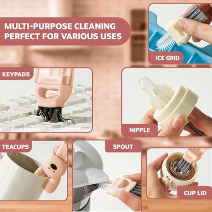 Cup Lid Cleaning Brush, 3 in 1 Lid Cleaner for Tumblers and Water Bottles, Gap Cleaning Brush with Straw Hole Detail Tool, Multifunctional Brush for Daily Use (Pink Purple) - color: Pink Purple