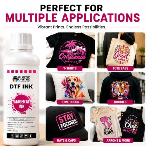 DTF Film Magenta Ink 500ml - Premium Heat Transfer Direct to Film Ink for DTF Printer L1800 XP600 I3200 ET-8550 XP15000 R1390 ET-4800 ET-2800 L800 - color: Magenta, size: 500ml