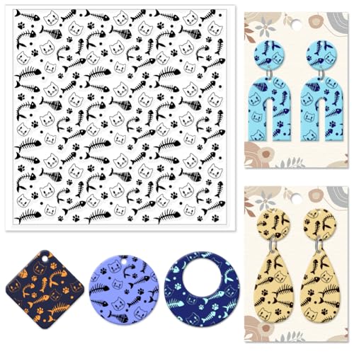 CHGCRAFT Fish Bones Texture Polymer Clay Texture Sheets Cat Silicone Texture Stamp Clay Modeling Cat Claws Pad Texture Sheets for Polymer Clay Making Earrings Jewelry - style: Fish Bones