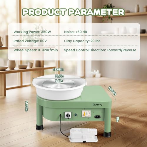 Huanyu Pottery Wheel Machine 25 cm/10" with Foot Pedal, Electric Ceramic Forming Machine with Detachable Basin DIY Art Clay Potter's Wheel for Beginners Adults At Home Pottery