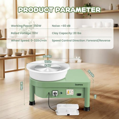 Huanyu Pottery Wheel Machine 25 cm/10" with Foot Pedal, Electric Ceramic Forming Machine with Detachable Basin DIY Art Clay Potter's Wheel for Beginners Adults At Home Pottery
