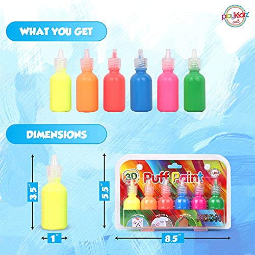 Puff Paint, 6 Pack 3-D Fabric Paint, Neon Colors, Permanent Non-toxic and Washable Paint Set for Kids, Ages 3+ - size: 6 Count (Pack of 1)