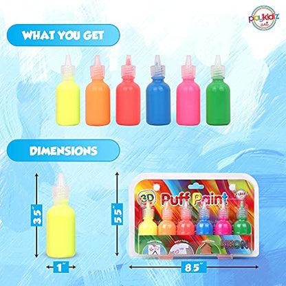 Puff Paint, 6 Pack 3-D Fabric Paint, Neon Colors, Permanent Non-toxic and Washable Paint Set for Kids, Ages 3+ - size: 6 Count (Pack of 1)