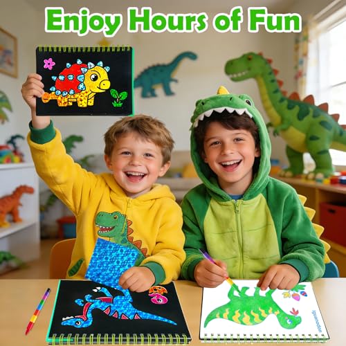 FUNNYB&G Foil Art Craft Kit for Boys 4-10 Years Old: Mess-Free & No-Glue, Create 16 Sparkly Dinosaur World Pictures – Perfect Travel Toy & Birthday Gift for Kids (Dinosaur World) - style: Dinosaur World