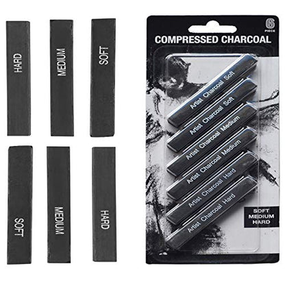 6 Pcs Square Compressed Drawing Charcoal Sticks Artist Charcoal Pastel Pencils for Sketching Drawing Artist Black Charcoal Sticks Assorted Soft Medium Hard for Art Student Supplies